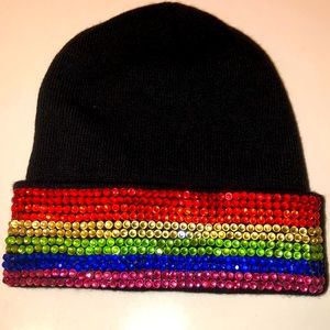 TASHA black hat with colored crystals NWOT